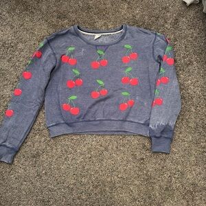 Blue Sweatshirt with Cherry Print